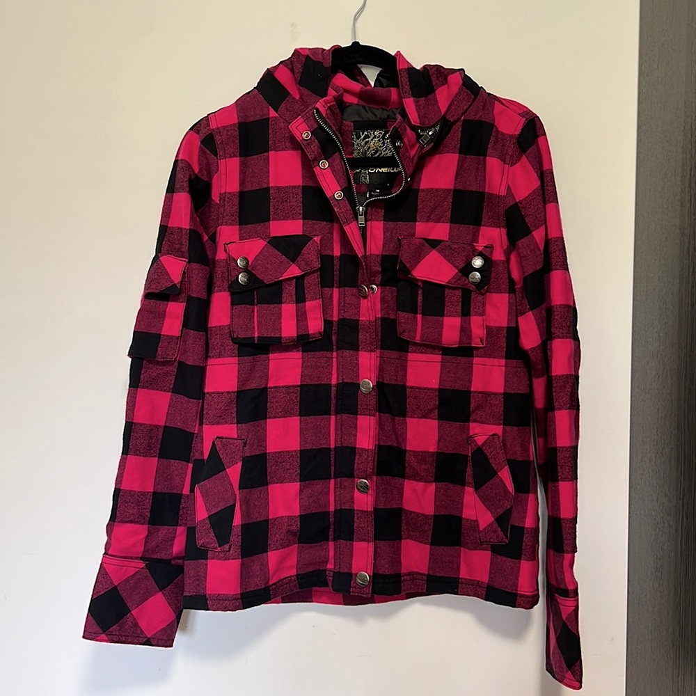 O'Neill pink and black plaid lightweight jacket